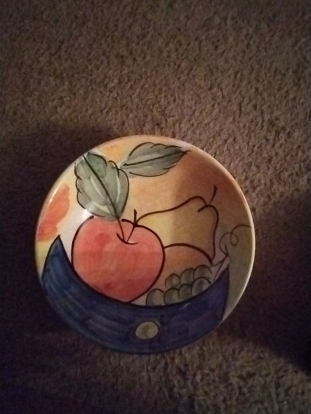 Bella Ceramica Hand-Painted Fruit Ceramic Wall Plate in Orange and Blue 8-1/2"